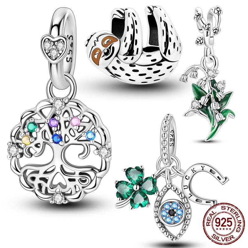 Copper Lucky Clover Charms Pendant Relaxed Sloth Beads Fit Original Bracelet Women Jewelry Gift