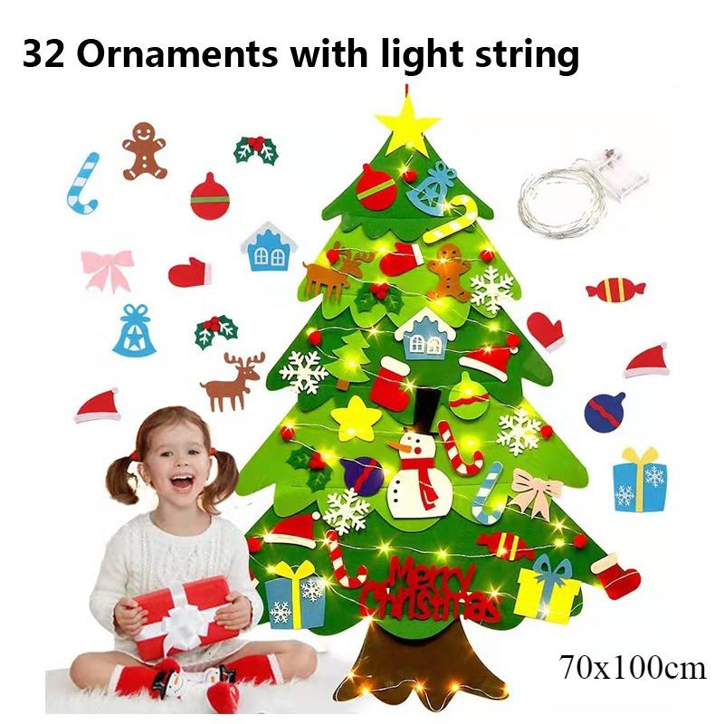 

DIY Felt Christmas Tree Kit with Ornaments Xmas Holiday Decor Santa Claus Gift New Year Door Wall Hanging Decoration