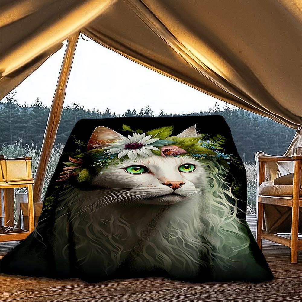 1pc Feline, Floral Outdoor Blanket - Soft Flannel Cozy for Travel & Camping - All-Season Warm Bed Cover, Machine Washable Yy251229107