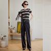 Women's Striped Round Neck Short Sleeve T-shirt