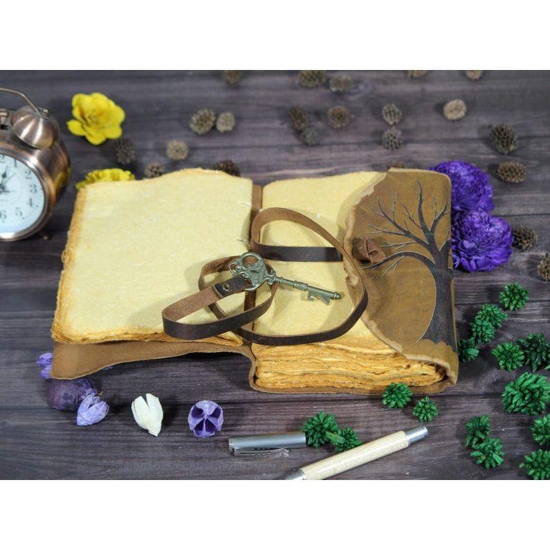 Handmade Leather Journal: Tree of Life Embossed, Vintage Style