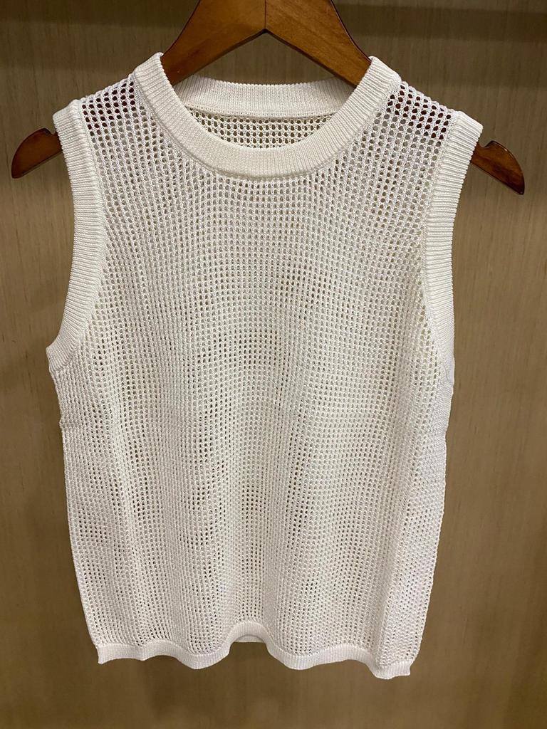 2025 Women's Sleeveless Knitted Mesh Cutout Round Neck Vest - Versatile Spring/Summer Top