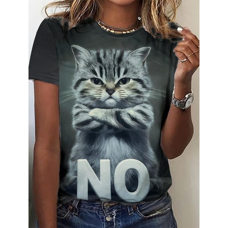 Summer Round Neck Women's T-Shirt Casual Loose Design Harajuku Top Fashion 3d Printed Cat T-Shirt