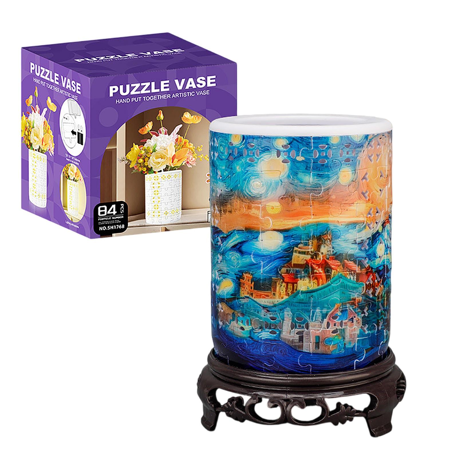 

3D Puzzle House Vase Decorative Piece – DIY Floral Container For Living Room Decor One Size