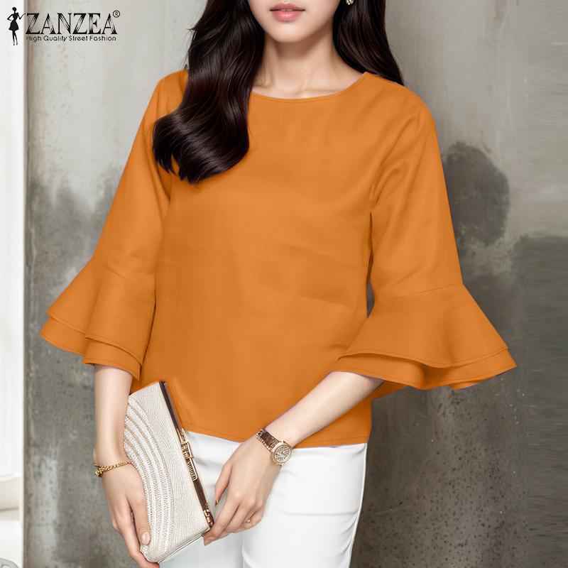 

ZANZEA Women Casual Round Neck Flare Sleeve Loose Blouse S
