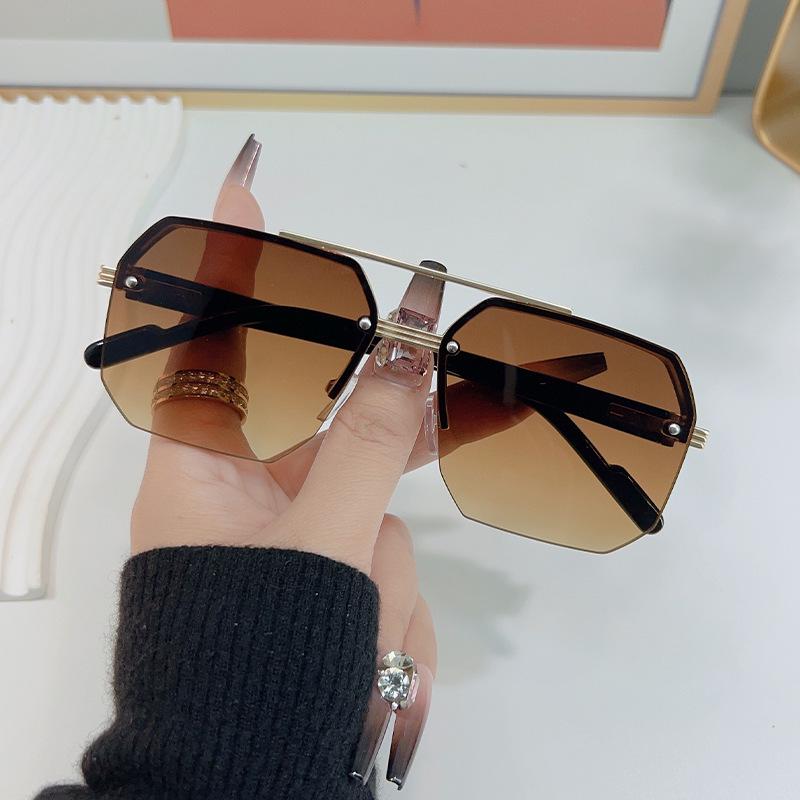 Trendy European and American Style Unisex Large Frame Double Bridge Half Frame Sunglasses
