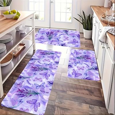 1 pz Tappetino da cucina anti-fatica con stampa a farfalla viola, impermeabile, antiscivolo, spesso, imbottito, resistente, comodo, per la cucina