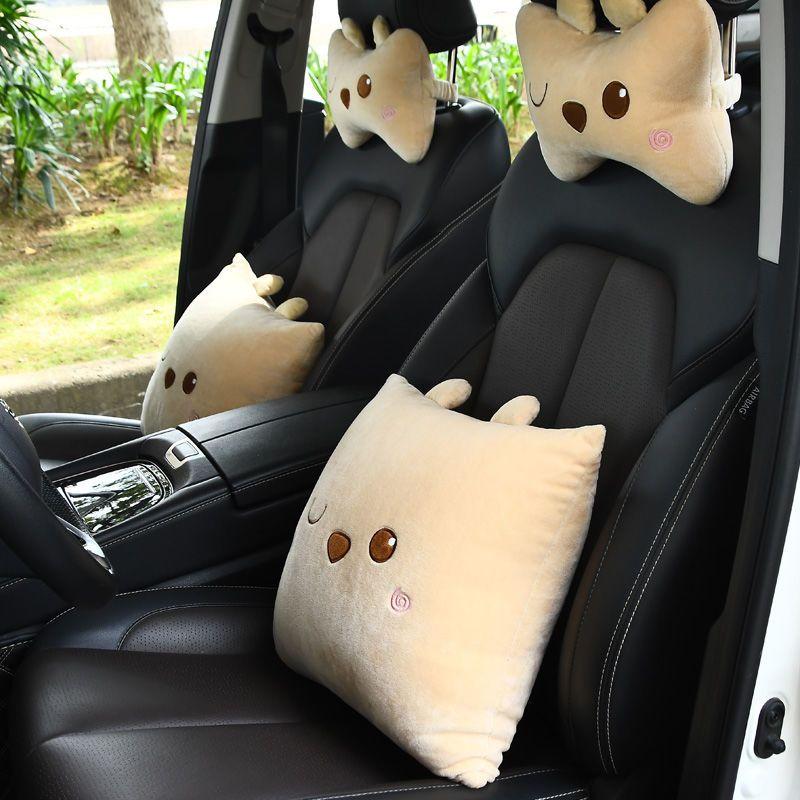 Updated Cartoon Headrest Pillow Charming Headrest Plush Cartoon Animal Car Lumbar Support Pillow Creative Car Neck Pillow Accessories