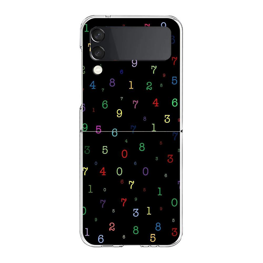 Phone Cover For Samsung Galaxy Z Flip 7 6 5 4 Case Transparent For Samsung Z Flip 3 Hard PC Foldable Shell Number Pattern Capas