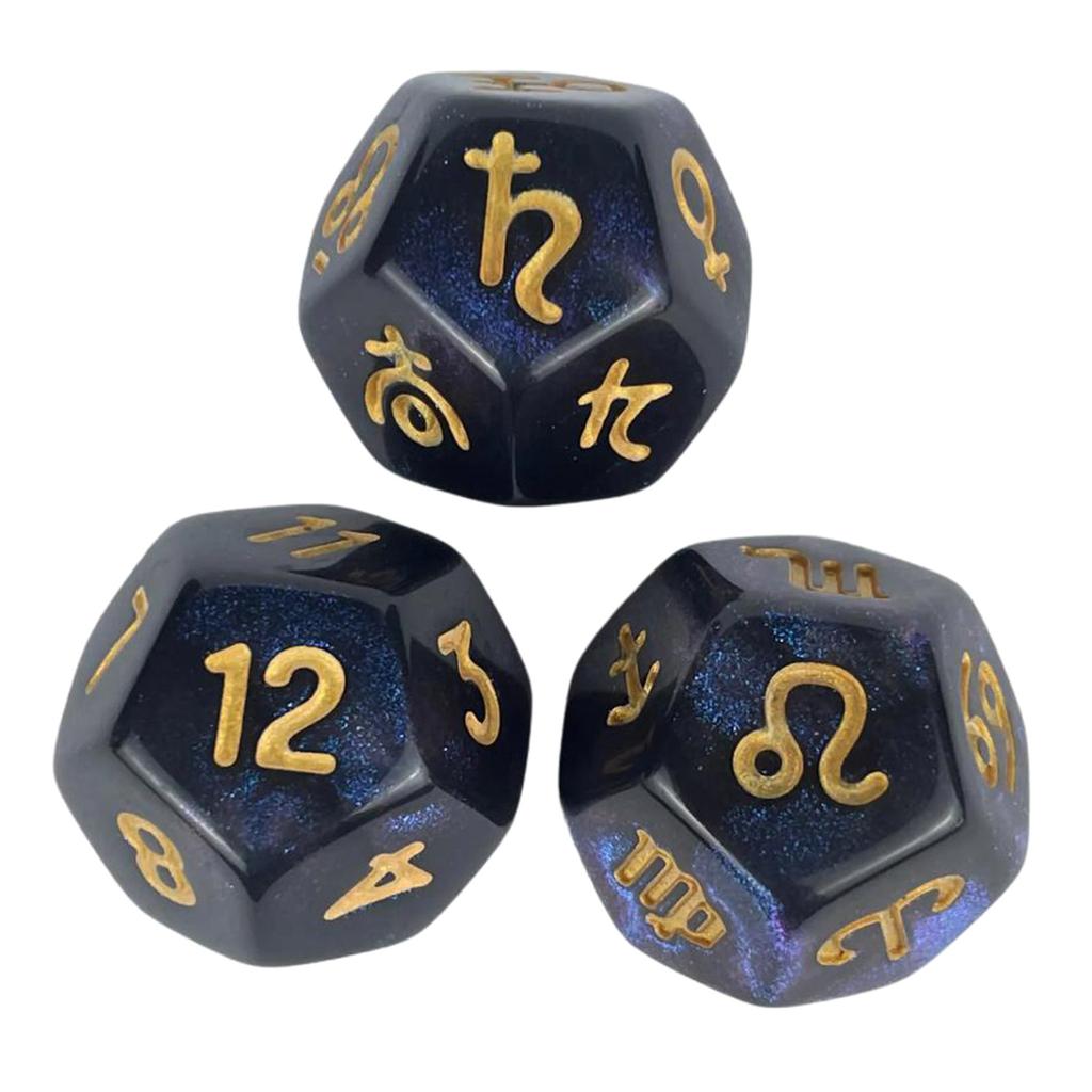 3Pcs Acrylic Astrology Dice Signs Planets Numbers 12-Sided Dice Divination Tool Tarot Constellation Dice Easy To Use