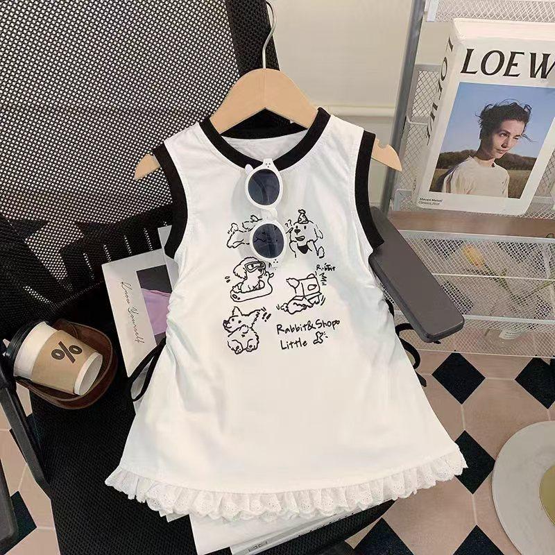 Summer Cute Cartoon Sleeveless Vest Dress for Infant Baby Girls Casual Comfortable Outdoor Daily Wear Little Girl Dress