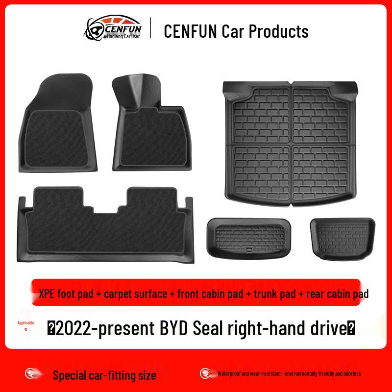 Eco-Friendly, Wear-Resistant BYD Seal RHD Car Mats: Waterproof Front, Rear, and Trunk Liners with Backrest Protection