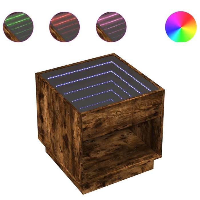 VidaXL Coffee Table with LED Infinity Smoked Oak 50x50x50 Cm, Side Table, Living Room Table, Side Table, End Table 847655