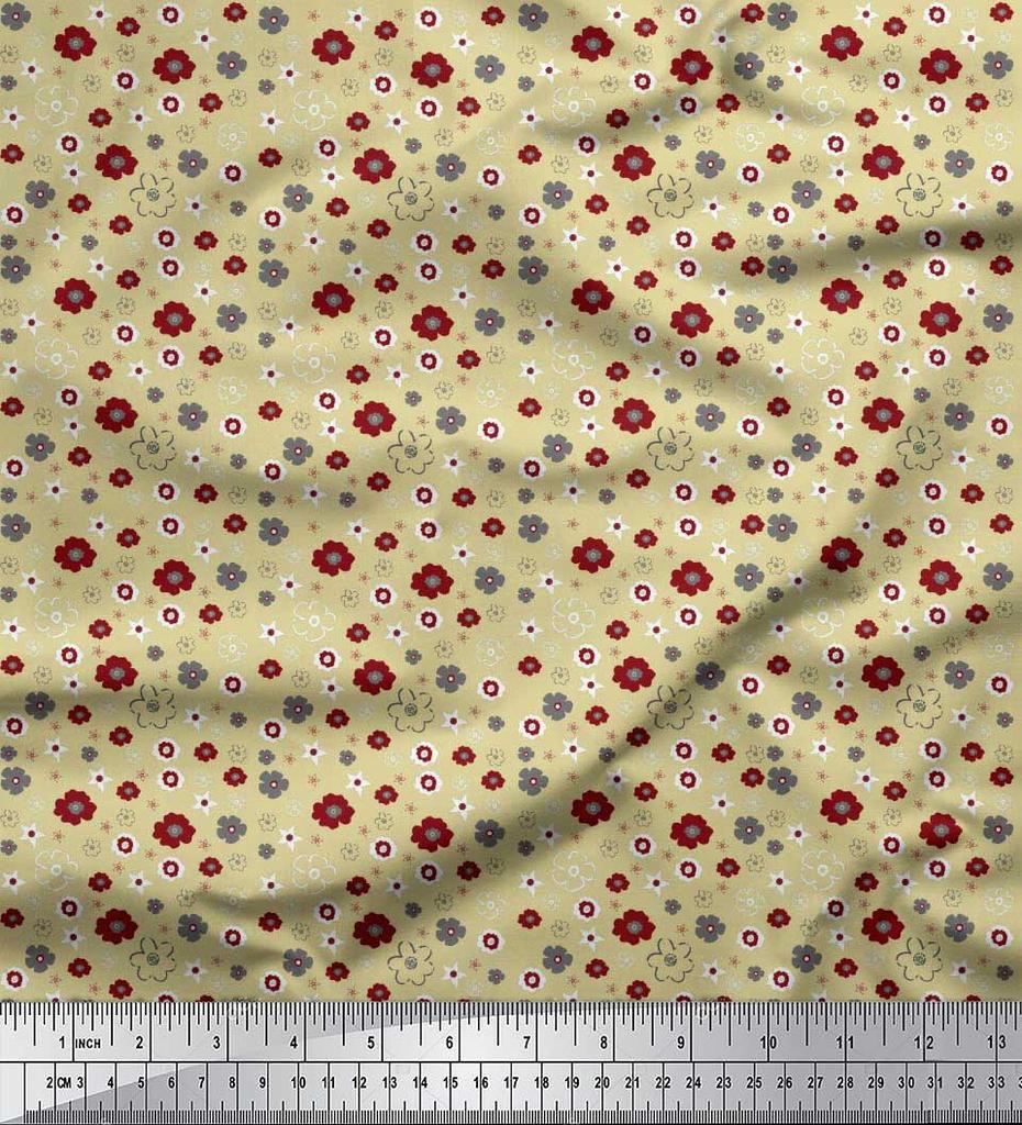 Soimoi Purple Japan Crepe Satin Fabric Flower Artistic Decor Fabric Printed Metre 42 Inch