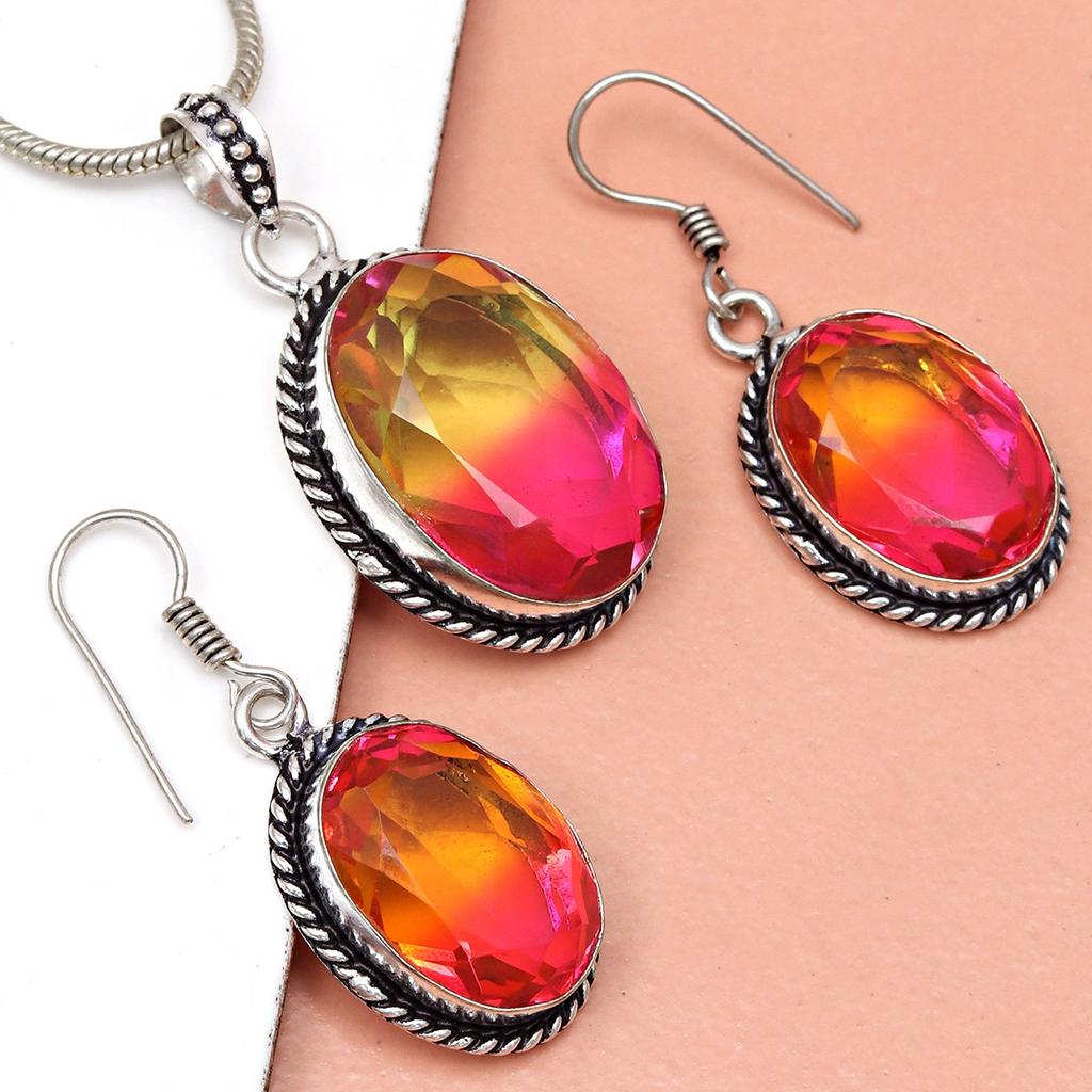 Bio-Tourmaline Quartz Jewelry Set 18-20'' Handmade For Womens Unisex New