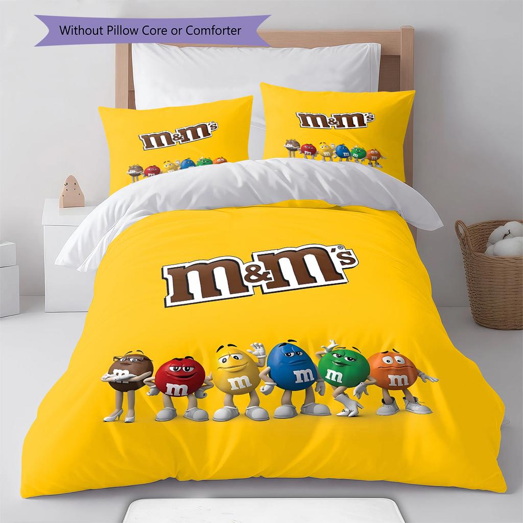M&M's Muster Bettwäsche, Steppbett Set Bettbezug Kissenbezug Zuhause Geburtstagsgeschenk (1 Bettbezug + 2 Kissenbezüge, ohne Füllung)
