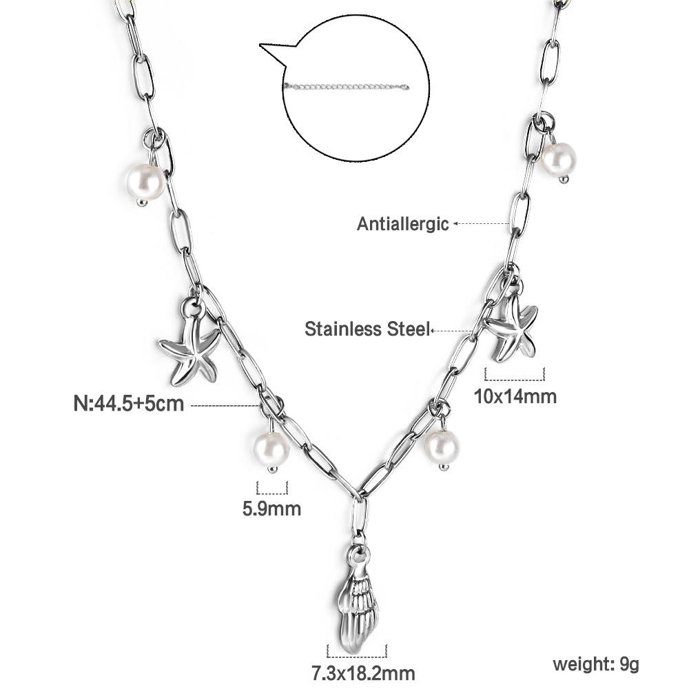Summer Beach Starfish Shell Pearl Pendant Gold Necklace Women's Jewelry Accessory