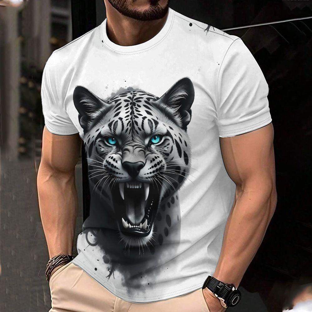 

Мужская футболка с тигровым принтом - С коротким рукавом, круглым вырезом, повседневная и удобная летняя черная футболка 5XL