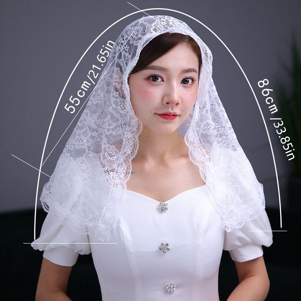 Flower Embroidered Chapel Veil Spanish Style Lace Edge Bridal Lace Headscarf Romantic Traditional Vintage Lace Head Covering