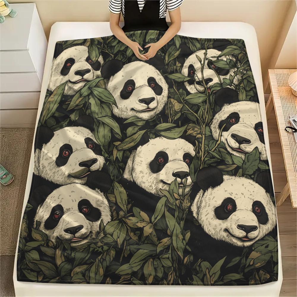Panda and Grass pattern Flannel Blanket, High quality Comfortable for All Seasons, Home Decor, Warmth and Comfort, Perfect for Gifts.