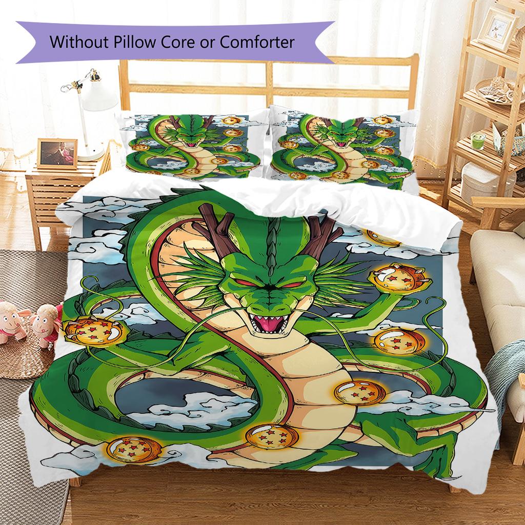 Shenron Pattern Bedding,Quilt Set Quilt Cover Pillowcase Home Birthday Gift (1 * Duvet Cover + 2 * Pillowcase, Without Core)