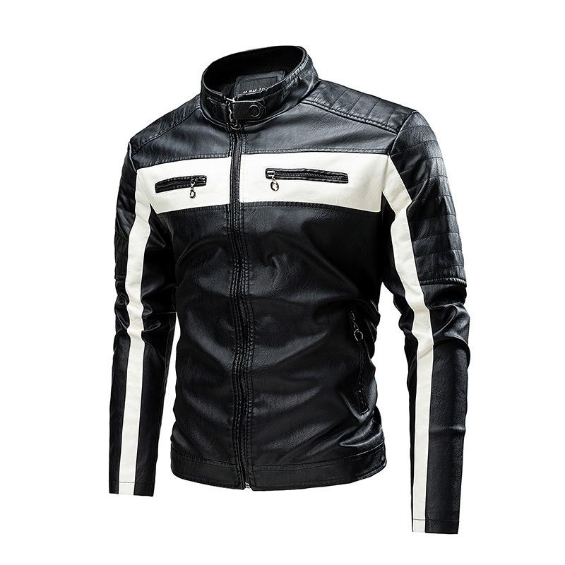 

Spring and Autumn Leisure Men s Leather Jacket Splicing Motorcycle Retro Fashion Leather Jacket Men s Coat L