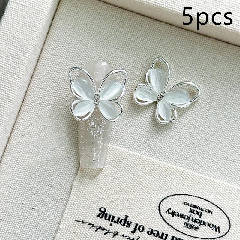 

5 шт. блестящие украшения для ногтей «кошачий глаз», подвески-бабочки, ассортимент смоляных 3D-гвоздиков для украшения ногтей, аксессуары, принадлежности серебряный