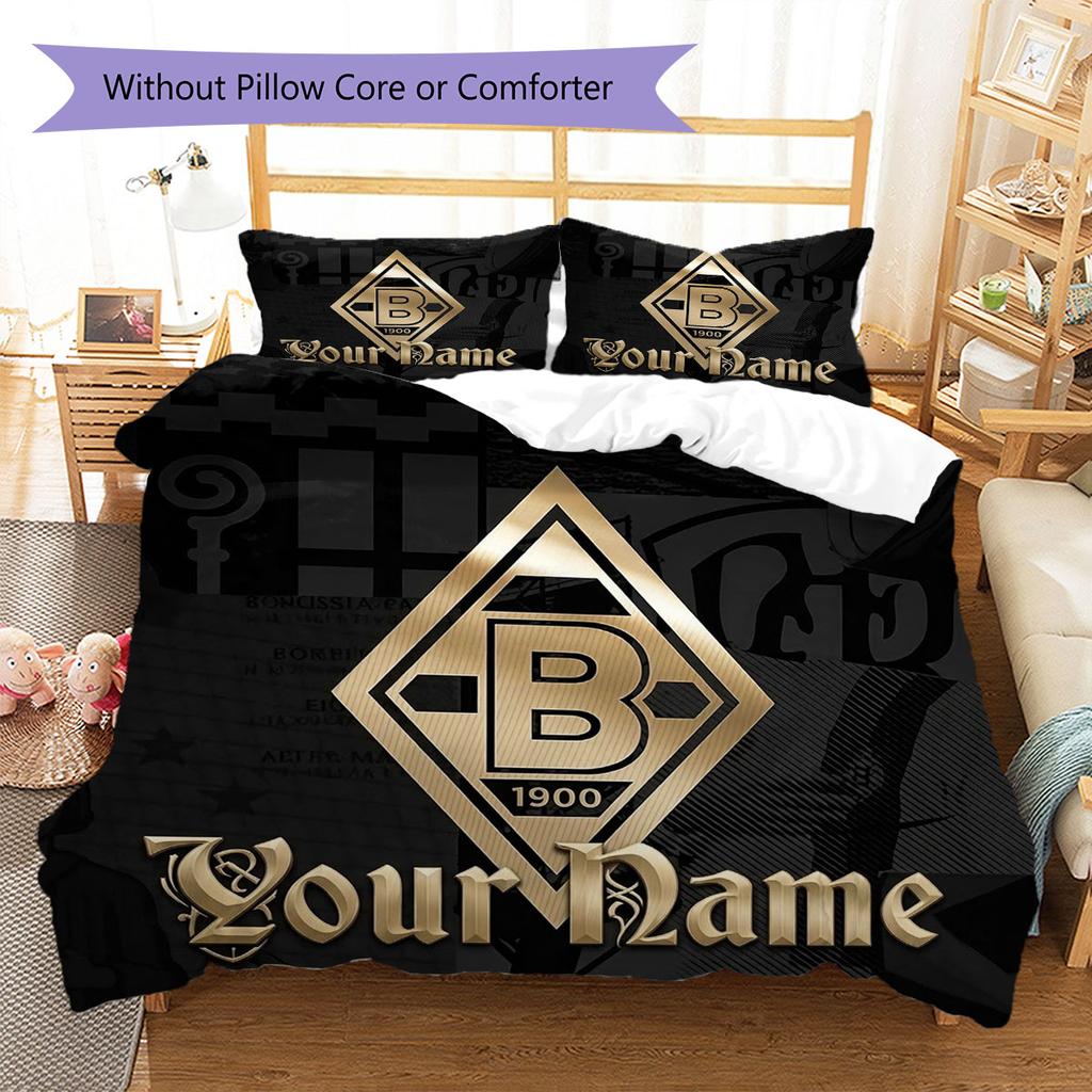 Borussia Custom Name Pattern Bedding,Quilt Set Quilt Cover Pillowcase Home Birthday Gift(1 * Duvet Cover + 2 * Pillowcase, Without Core)