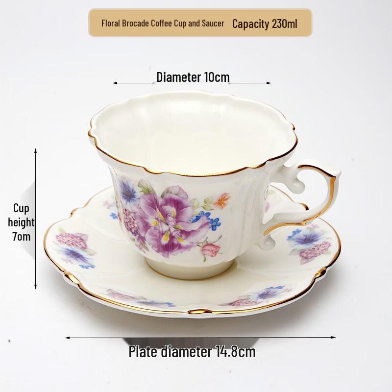 Shangqi Gold Rim Embossed Floral Bone China Tea Cup and Saucer