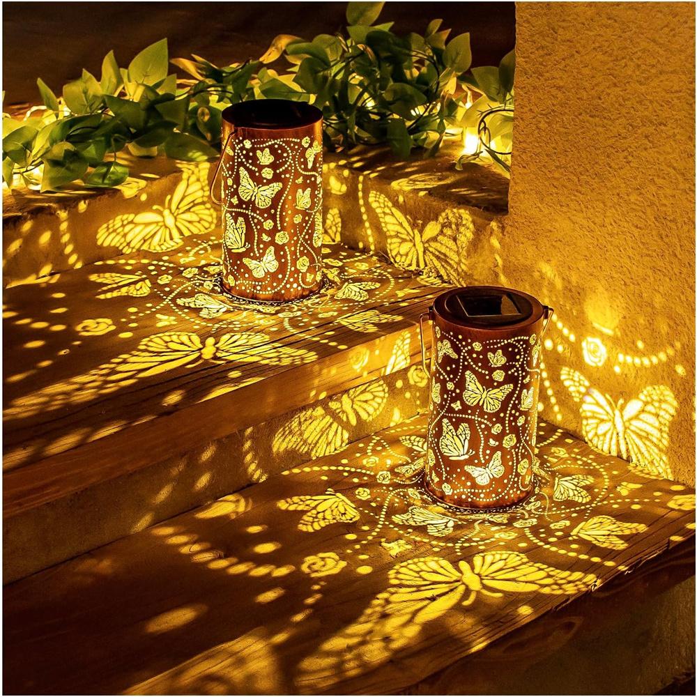 Butterfly Solar Lanterns Outdoor Waterproof Hanging Lights, Metal Decorative LED Solar Light for Yard Patio Porch Balcony Decor