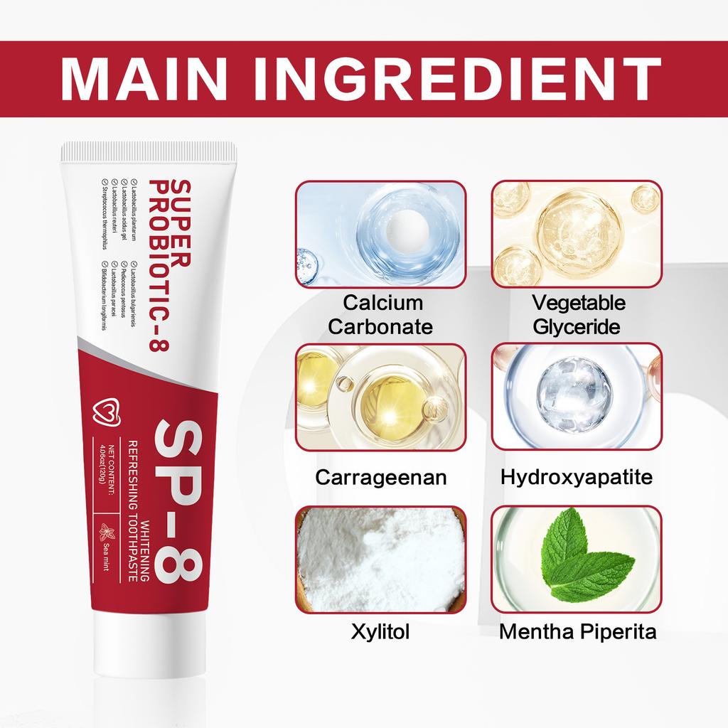 SP-8 Probiotic Toothpaste,Hydroxyapatite Repair for Oral Care Deeply Clean,Removes Stains,Fresh Breath Keep Mouth Health 120g