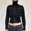Y2k Streetwear Čierna bunda na zips Dámska Jesenná Zimná Rolák Dlhý rukáv Skrátený Kabát Vintage Punk Vonkajšie oblečenie Bežné Oblečenie