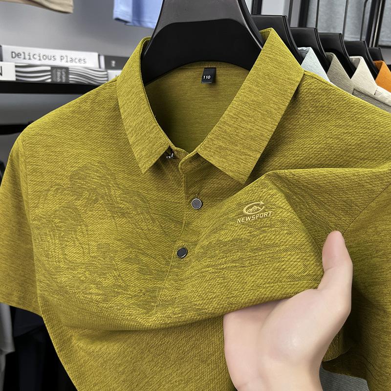 Men'S Lapel Short Sleeve T-Shirt Polo Casual Landscape Print Thin Breathable Men'S T-Shirt