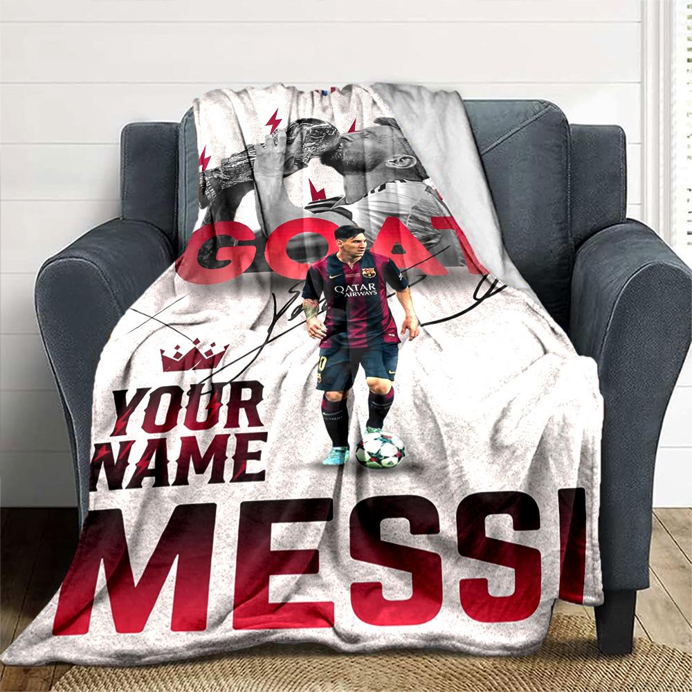 Football Messi Customize Your Name Blanket Gift Personalized Blanket Warmthful Decor Versatile for Office Office Chair Nap Bed