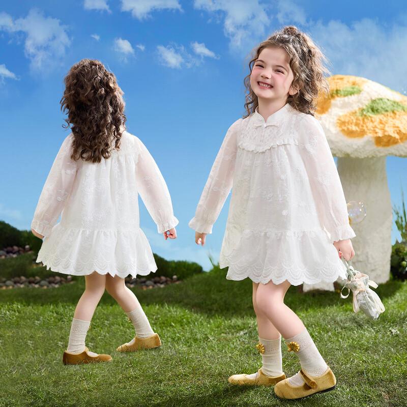ASK JUNIOR Girls Chinese Style Lace Patchwork Princess Dress S
