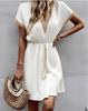 Summer Casual Crochet Vneck Dress With Short Sleeves For Women