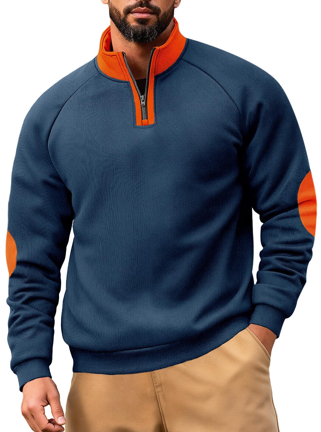 Loose Fit Color Block Half Zip Stand Collar Long Sleeve Sweatshirt S