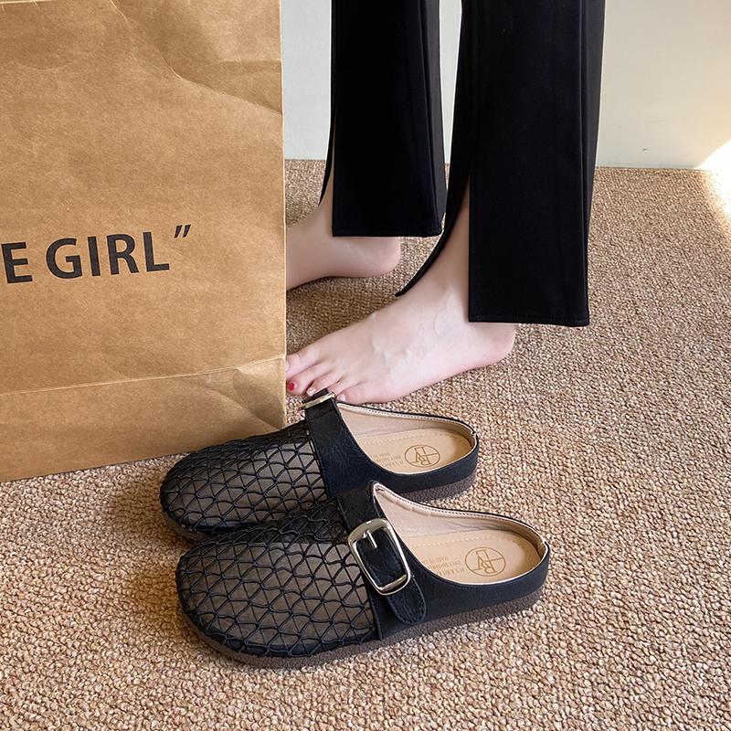 

Модные мюли CRLAYDK для женщин без задника, лоферы с пряжкой, слипоны, сетчатые с вырезами, повседневные, для ходьбы, плоские слайды, с закрытым носком, женские тапочки 40