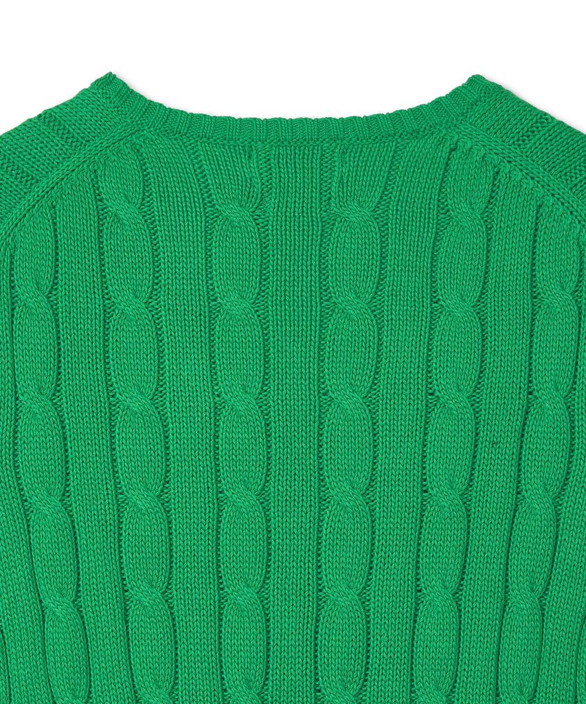 POLO RALPH LAUREN W Cable Knit Cotton V-Neck Sweater - Green