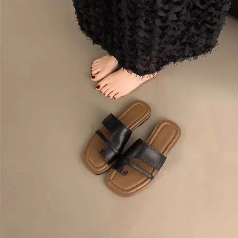 

Fashion Slippers Shoes for Women Summer Sandals Flip Flops Retro Flats Luxury Brand Woman Shoe Slipper for Home Luxury Dropshipping 2025 35 чёрный