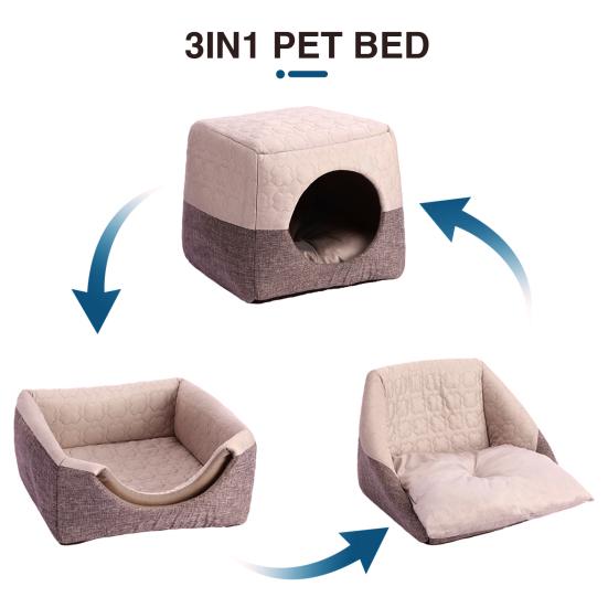 3-in-1 Cats Bed Comfortable Foldable Pet Cave Tent Cotton Cats House Sofa Nest