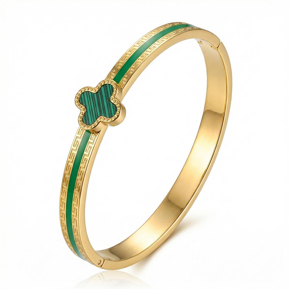 Γυναικείο Βραχιόλι Τιτανίου με Επιχρύσωση, Ανθεκτικό στο Χρώμα, Τετράφυλλο Τριφύλλι