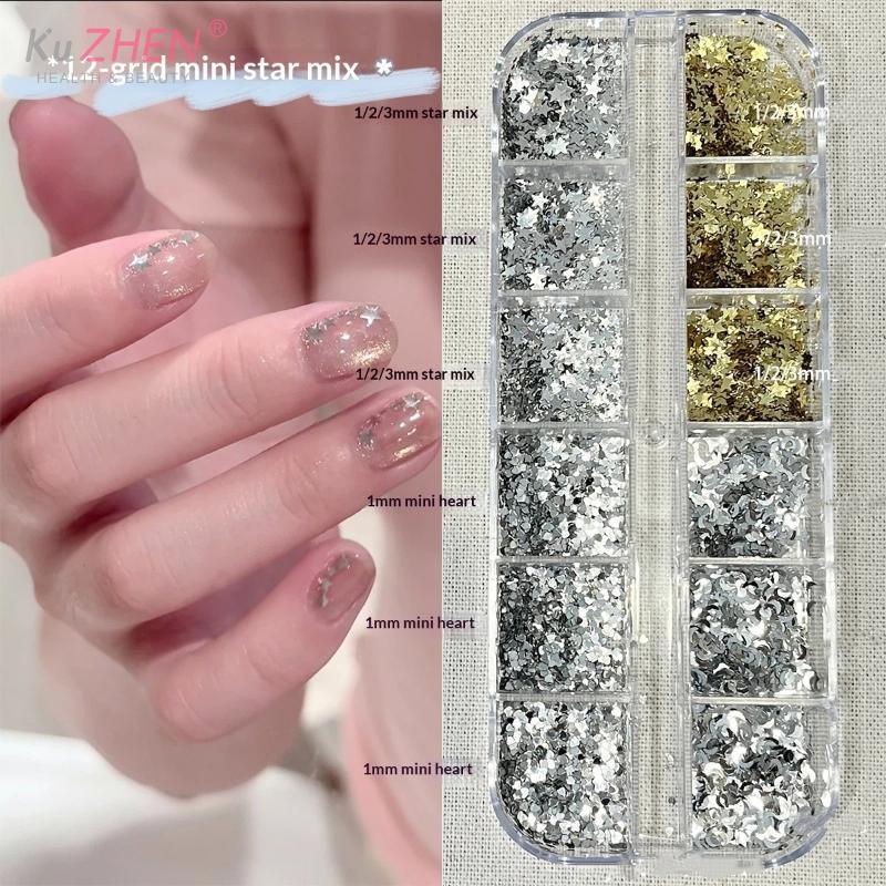 12 Grids Seqiuns Star Glitter Colorful Nail Flake Flash Mini Pentagram Nail Seqiuns Nail Charm Kawaii DIY Manicure Accessories