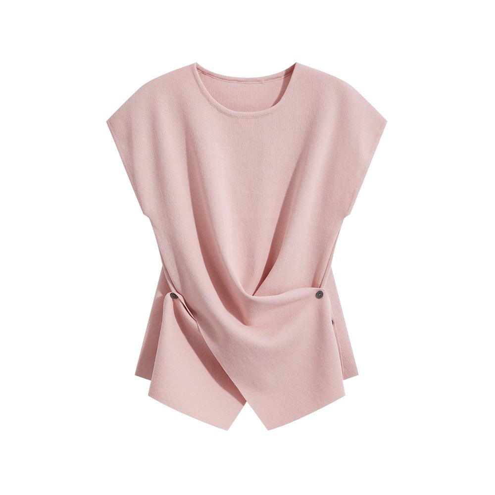 French Round-neck Knitted Sweater, Summer Thin Sleeveless, Slimming and High-end Top, Short-sleeved Women's T-shirt with A Straight Shoulder
