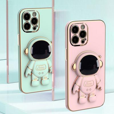 Phone Protective Case Cartoon Electroplated Camera Foldable Shockproof Wear-resistant Astronaut Protector Multifunctional Phone Mobile Cover with