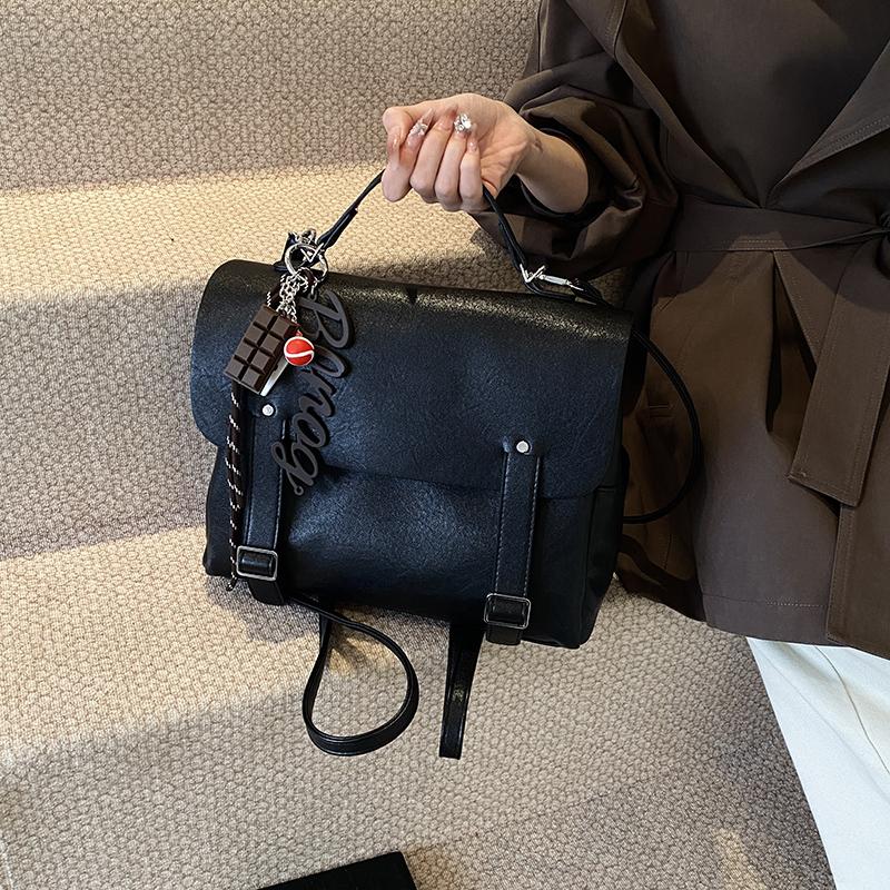 New retro pattern backpack advanced feeling soft leather high-capacity good appearance solid color versatile women's bags