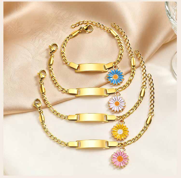 Custom Name Daisy Bracelet for Baby Kids Personalized Gold Plated Chain Flower Children's Jewelry Gift
