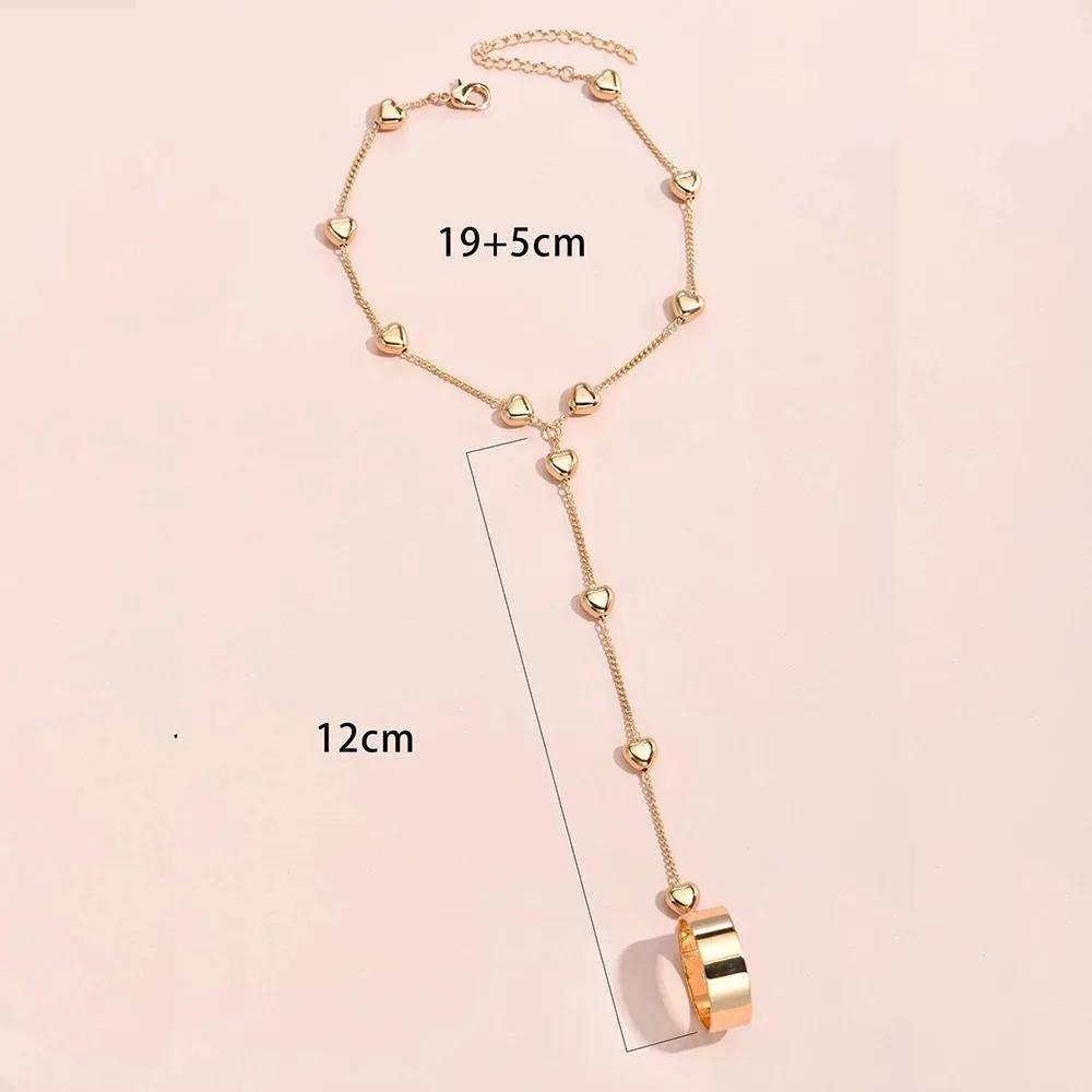 Simple Heart Slave Chain Bracelet Gold Plated Link Connected Wide Finger Ring Bracelets Jewelry Gifts For Women Girls