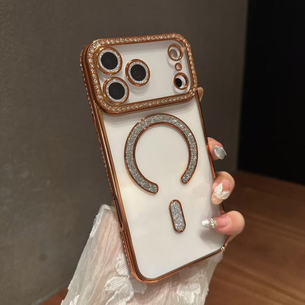Diamond Electroplating Transparent Tpu Suitable for iPhone17 Mobile Phone Case Magsafe Glitter Magnetic Suction Apple 16 Protective Case