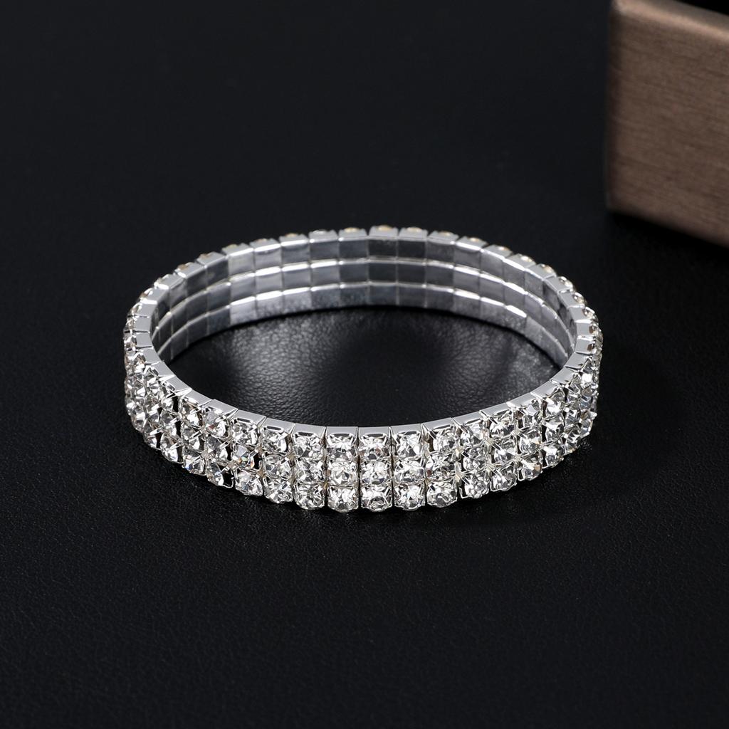 Fashion Jewelry Super Flash Multi-Row Diamond Bracelet Full Diamond Elastic Bracelet Bridal Rhinestone Bracelet